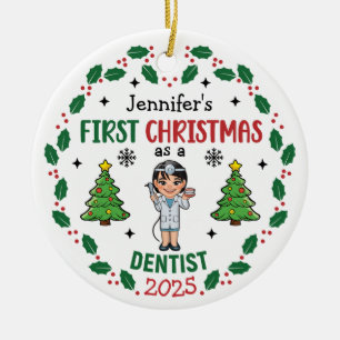 Ornamento De Cerâmica Dentista Personalizado Primeira Ronda de Árvore de