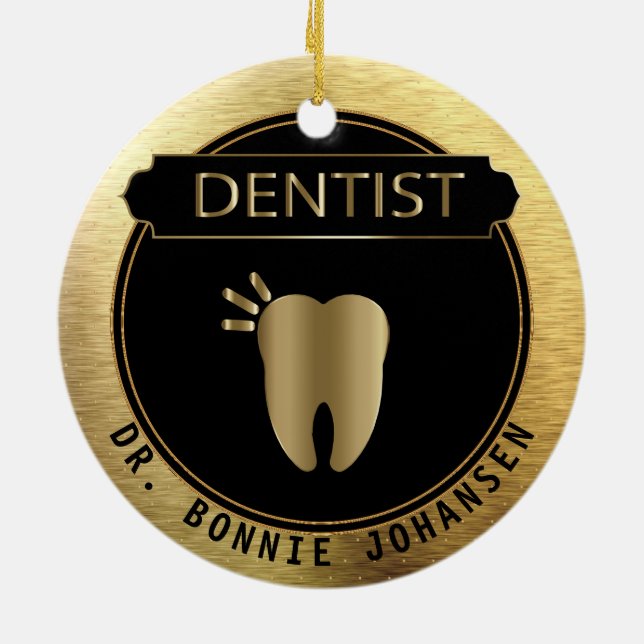 Ornamento De Cerâmica Dentista - preto de gama alta e ouro (Traseira)