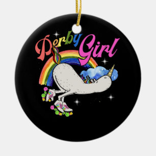 Ornamento De Cerâmica Derby Girl Unicorn Roller Skate Roller Derby
