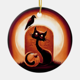 Ornamento De Cerâmica Derpy Halloween Cat por Tombstone