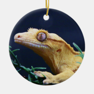 Ornamento De Cerâmica Descanso com crista amarelo do geco