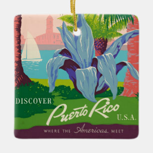Ornamento De Cerâmica Descubra a arte Viagens vintage em Porto Rico