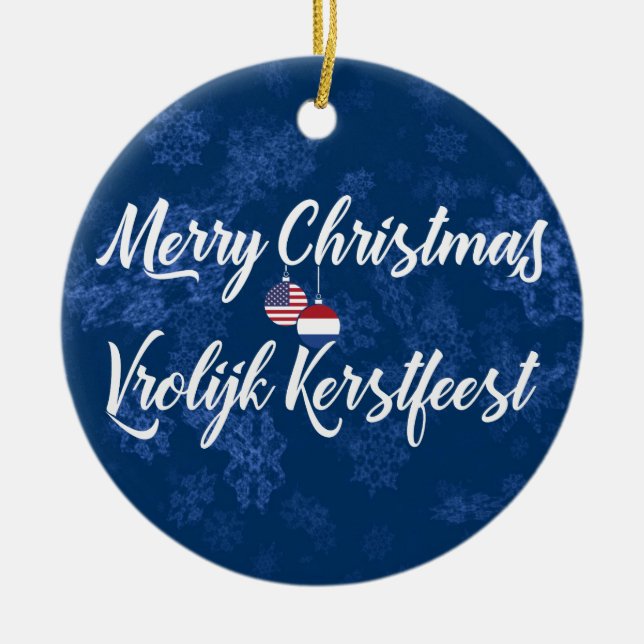 Ornamento De Cerâmica Desdecoração Bilingue de Férias Holandesa American (Frente)