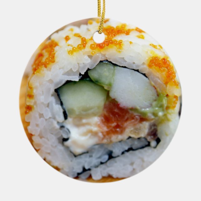 Ornamento De Cerâmica Desejando-lhe um doce Natal Engraçado Sushi (Frente)