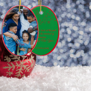 Ornamento De Cerâmica Desejos de fotos verdes do Natal Vermelho