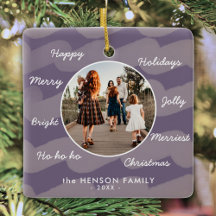 Desejos de Natal Modernos Roxos Foto da Família