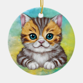 Ornamento De Cerâmica Desenhando Gato