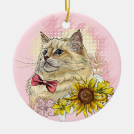Ornamento De Cerâmica Desenho à mão de gato vermelho Ragdoll engraçado c
