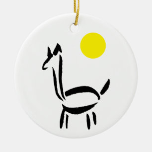 Ornamento De Cerâmica Desenho a Pincel Llama Alpaca Animal com Sol