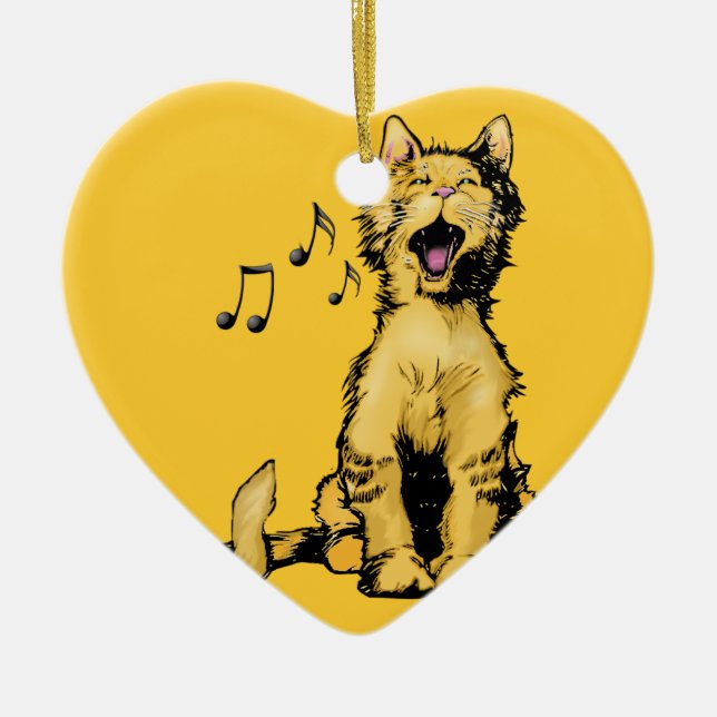 Ornamento De Cerâmica Desenho alaranjado do gato do canto bonito com (Frente)