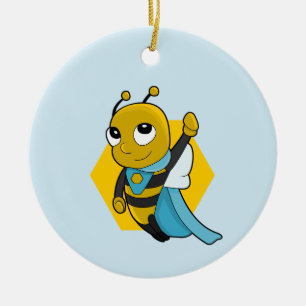 Ornamento De Cerâmica Desenho animado de abelha super-herói