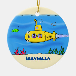 Ornamento De Cerâmica Desenho animado de submarino feliz