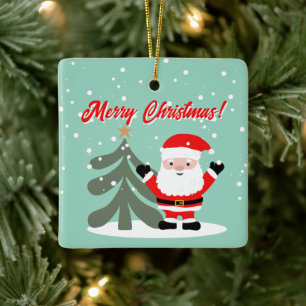 Ornamento De Cerâmica Desenho animado do Papai Noel com árvore de Natal 