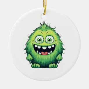 Ornamento De Cerâmica Desenho Animado Monstro Verde Fofo Sorridente