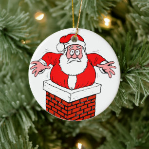 Ornamento De Cerâmica desenho animado que Papai Noel ficou preso na cham