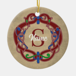 Ornamento De Cerâmica Desenho Celta Inicial de Monograma Personalizado