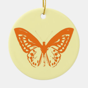 Ornamento De Cerâmica Desenho da borboleta, amarelo e laranja