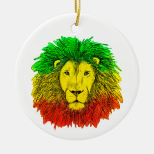 Ornamento De Cerâmica Desenho da cabeça de leão Rasta vermelho amarelo v