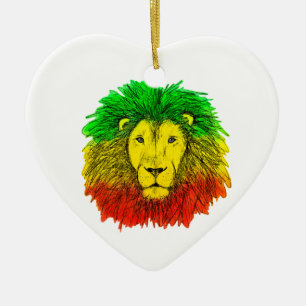 Ornamento De Cerâmica Desenho da cabeça de leão Rasta vermelho amarelo v