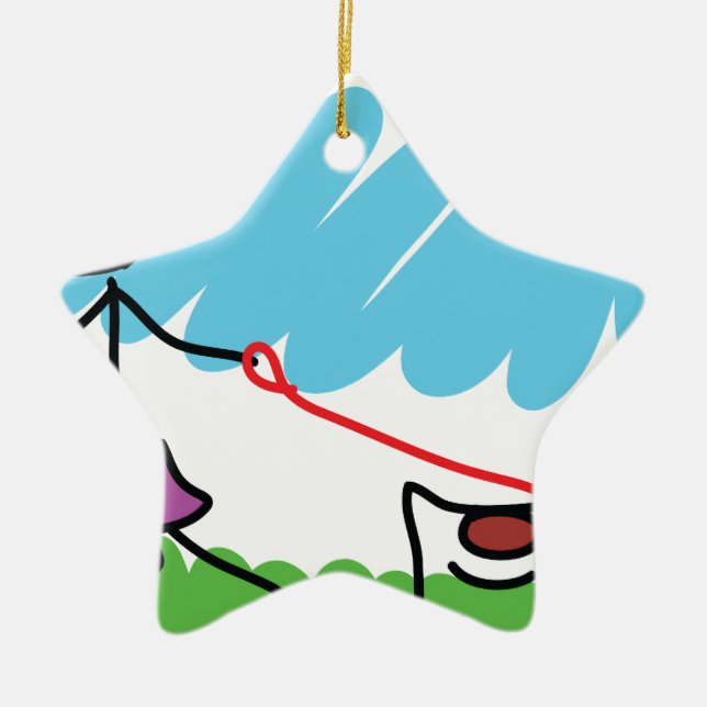 Ornamento De Cerâmica Desenho da menina e do cão (Frente)