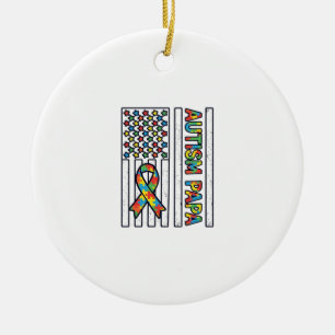 Ornamento De Cerâmica Desenho de Camisa Autismo Papai Bandeira Fita Peça