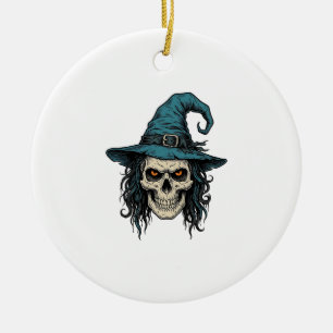 Ornamento De Cerâmica Desenho de Camisa Vetorial de Halloween de Caveira