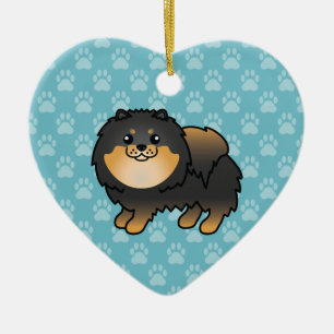 Ornamento De Cerâmica Desenho De Cartoon De Cão Pomerano Preto E Tano