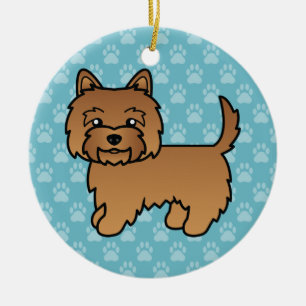 Ornamento De Cerâmica Desenho De Cartoon Terrier Cairn Vermelho Em Azul