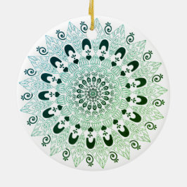 Ornamento De Cerâmica Desenho de Flor de Mandala Verde e Branco