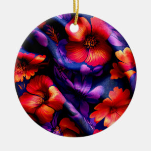 Ornamento De Cerâmica Desenho de Flor Roxa Vermelha