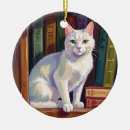 Ornamento De Cerâmica Desenho de Gato Branco