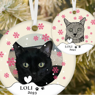 Ornamento De Cerâmica Desenho de Mão Personalizada de Gato Preto