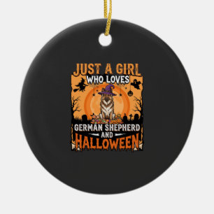 Ornamento De Cerâmica Desenho de menina de Halloween Pastora Alemã Bruxa