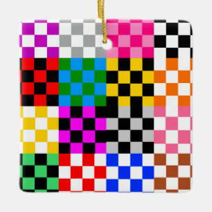 Ornamento De Cerâmica Desenho de padrão xadrez colorido em patchwork