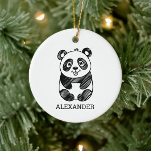 Ornamento De Cerâmica Desenho de Panda Branco e Preto Minimalista