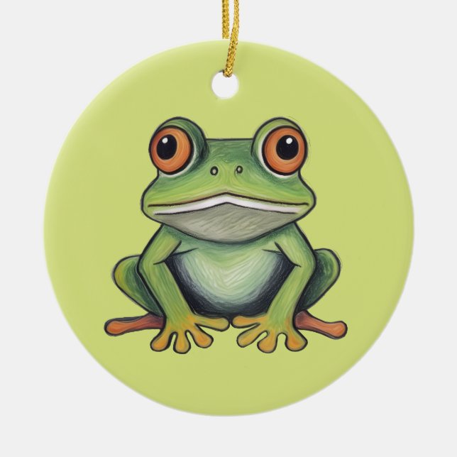 Ornamento De Cerâmica Desenho de sapo com lápis de cor (Frente)