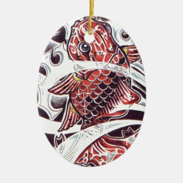 Ornamento De Cerâmica Desenho de Tatuagem Koi Vermelho (Frente)