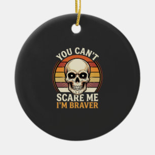 Ornamento De Cerâmica Desenho de terror retrô de crânio de Halloween mai
