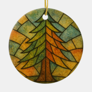 Ornamento De Cerâmica Desenho de Vidro Pintado com Árvore de Pinheiro em