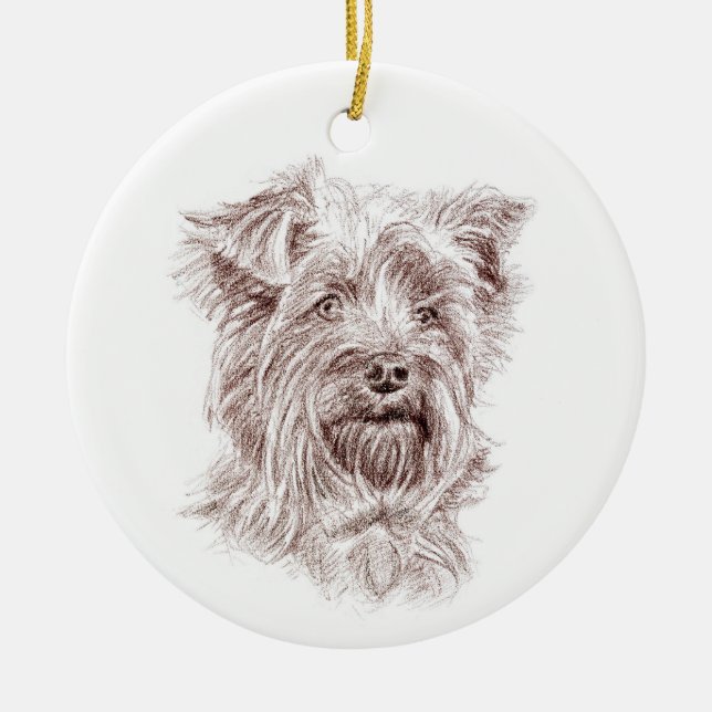 Ornamento De Cerâmica Desenho de Yorkshire Terrier (Frente)