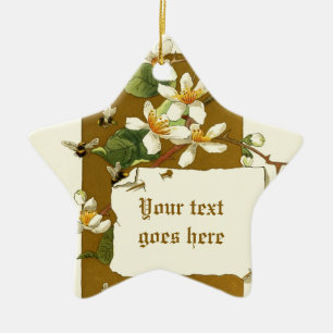 Ornamento De Cerâmica Desenho dintage de ornamentação de flores brancas