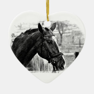 Ornamento De Cerâmica Desenho do Cavalo Branco Negro