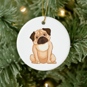 Ornamento De Cerâmica Desenho do Pug Mal-humorado