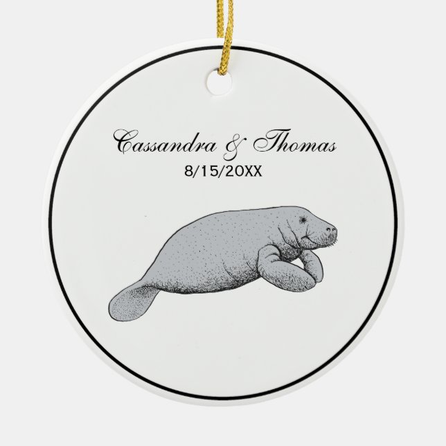 Ornamento De Cerâmica Desenho do Vintage Manatee (Frente)