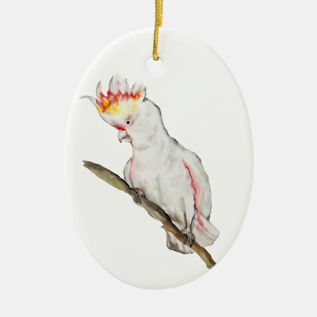 Ornamento De Cerâmica Desenho em aquarela de um papagaio-católico (Frente)