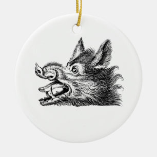 Ornamento De Cerâmica Desenho em Preto e Branco de Cabeça de Javali Anti