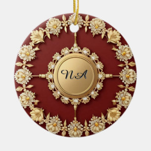 Ornamento De Cerâmica Desenho Floral Dourado Ornamentado
