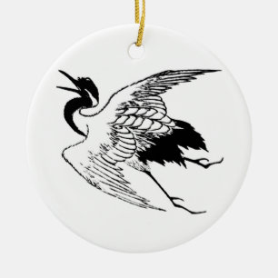 Ornamento De Cerâmica Desenho japonês do vintage de um guindaste