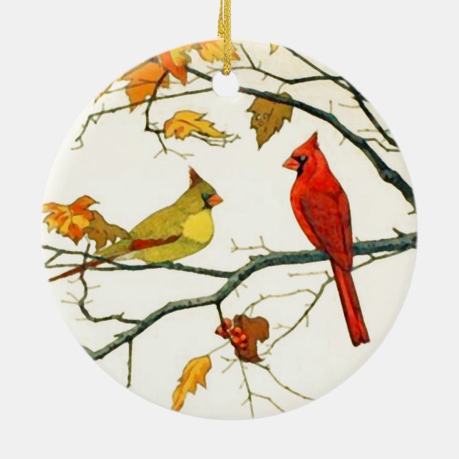 Ornamento De Cerâmica Desenho japonês venenoso, cardeais em um galho (Traseira)