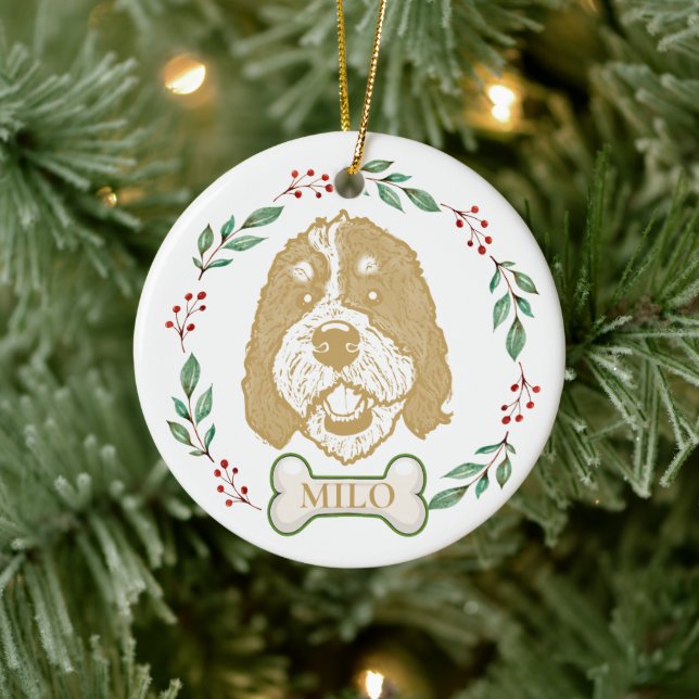 Ornamento De Cerâmica Desenho Mão Personalizado Do Cão De Bernedoodle (Árvore)